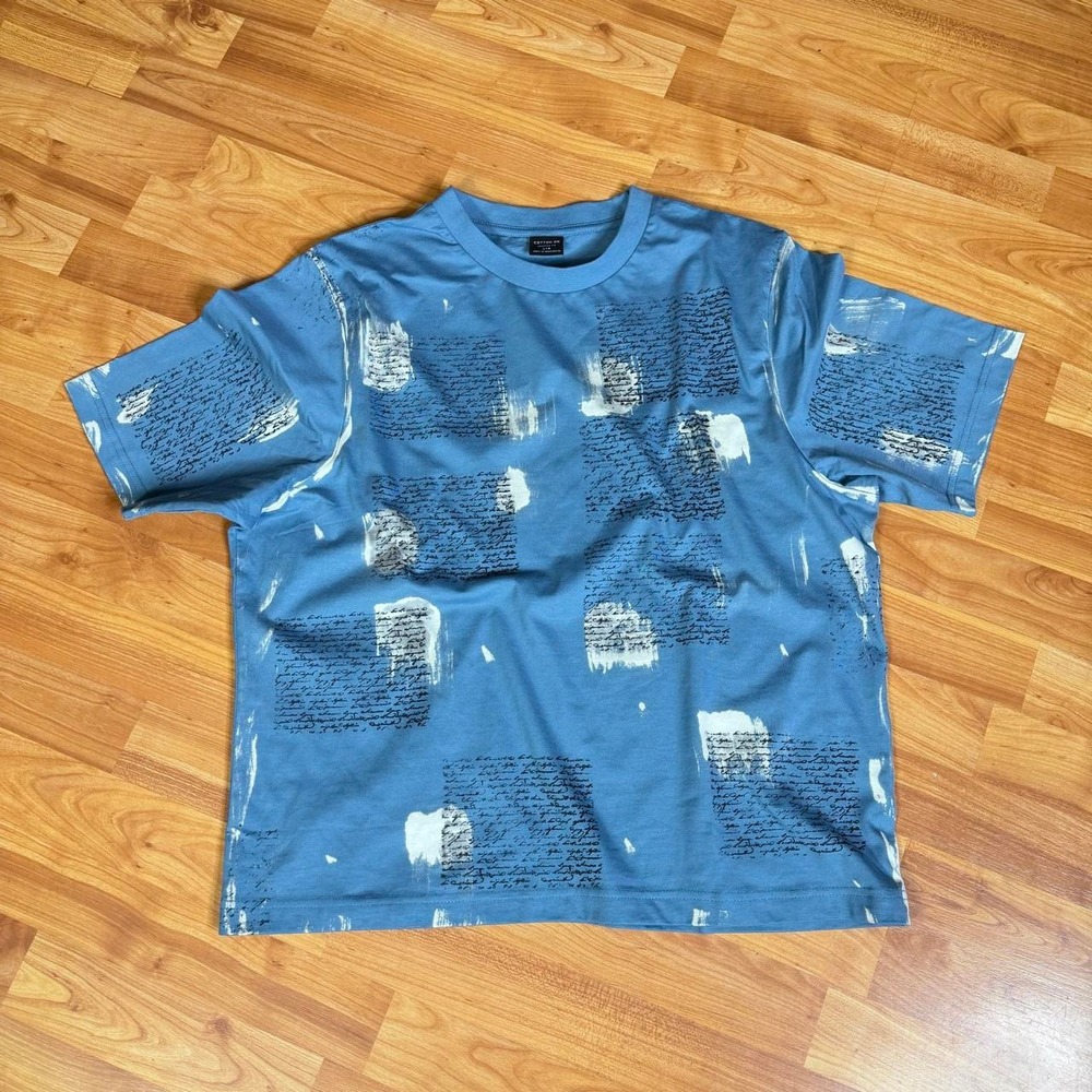 Cotton On Cropped t-shirt Cloud Blue Upcycled Script Size Medium